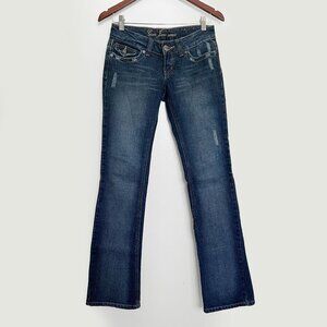 NWOT Y2K Guess Doheny Low-Rise Bootcut Jeans Size 26 Distressed Mid/Dark Wash
